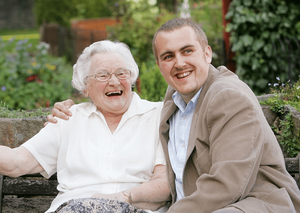 Eveline and her grandson James Batchelor MBE who was inspired by her to become the inventor of the I am okay button and become the founder of Alertacall