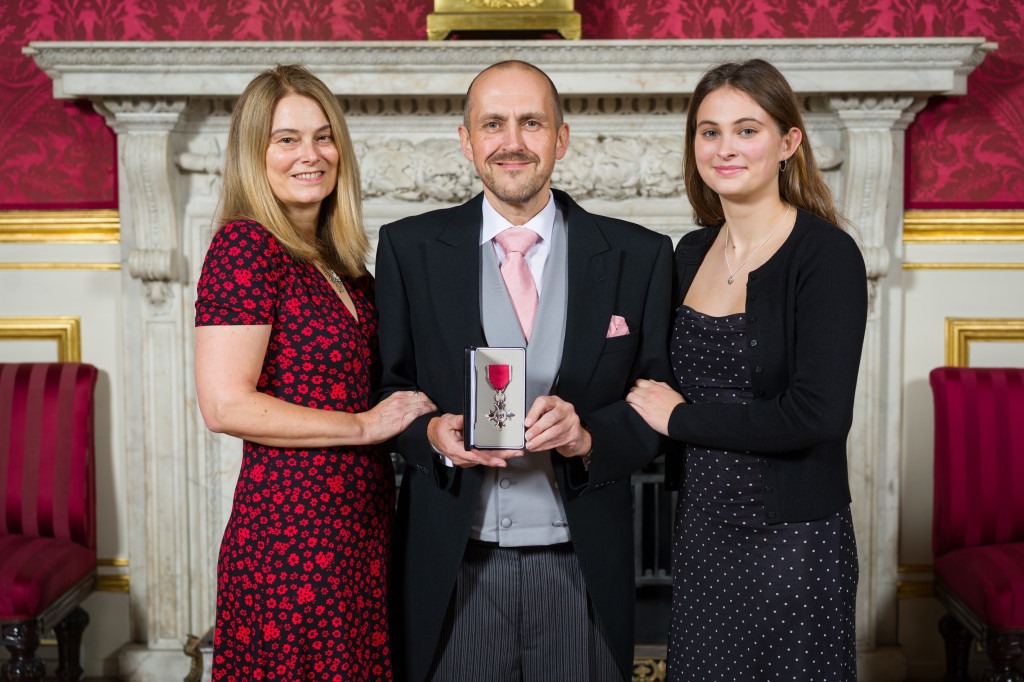 James Batchelor in the centre with his wife (left) and daughter (right)